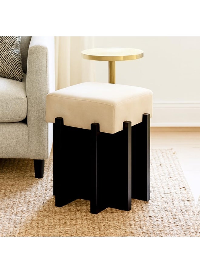 Wooden Interlocking Ottoman Bench from Dens Store | Easy to assemble | Fashionable cross base | Padded seats | Perfect for living room, bedroom and office (beige pillow, black base) - Image 1