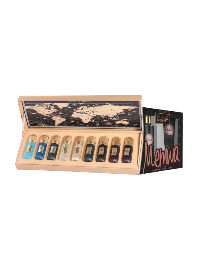 Ibrahim Alqurashi - Tobacco Collection 9 x 20 ML & Gulf Orchid - Gift Set - Memwa Black Night (236 ML body lotion & 250 ML Body Mist) Floral, Edible, Toffee Bundle - Image 1