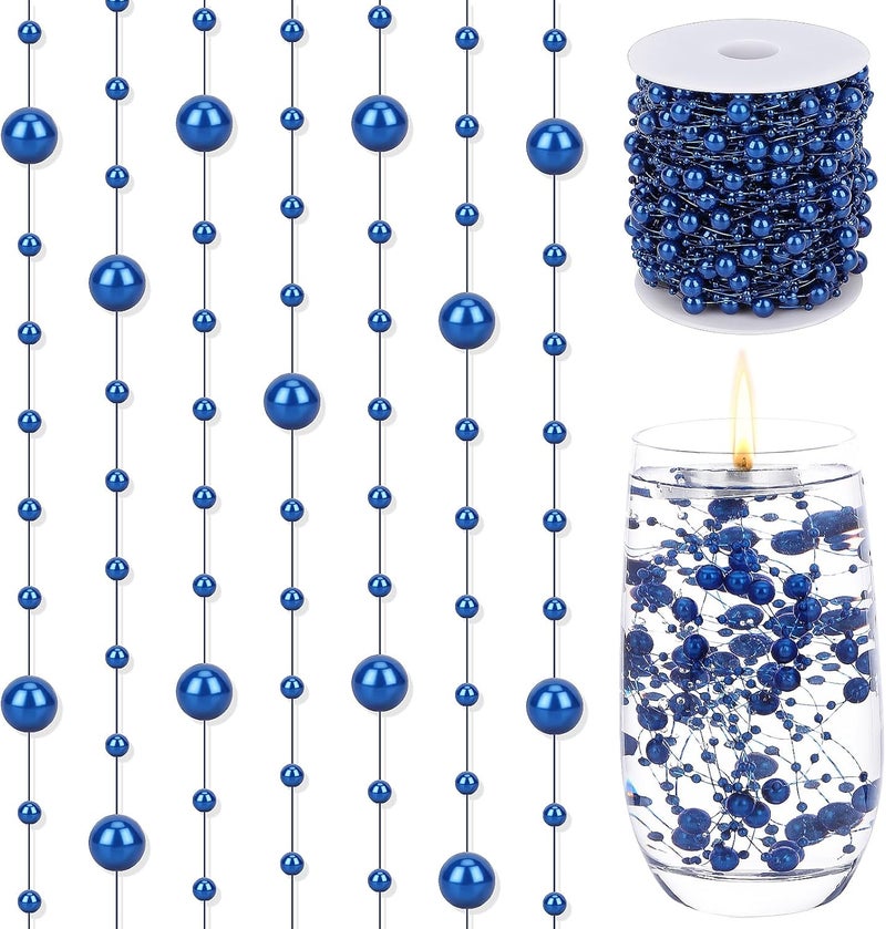 SUREAM 98 Feet Pearls String, Fishing Line Artificial Pearls String Beaded Wire for Craft, 3-8mm Faux Pearls Strand Roll for Flowers Wedding Christmas Decoration, Party Supplies(Blue - Image 1