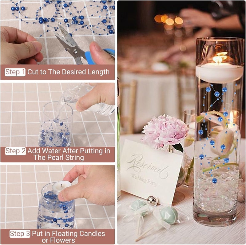 SUREAM 98 Feet Pearls String, Fishing Line Artificial Pearls String Beaded Wire for Craft, 3-8mm Faux Pearls Strand Roll for Flowers Wedding Christmas Decoration, Party Supplies(Blue - Image 3