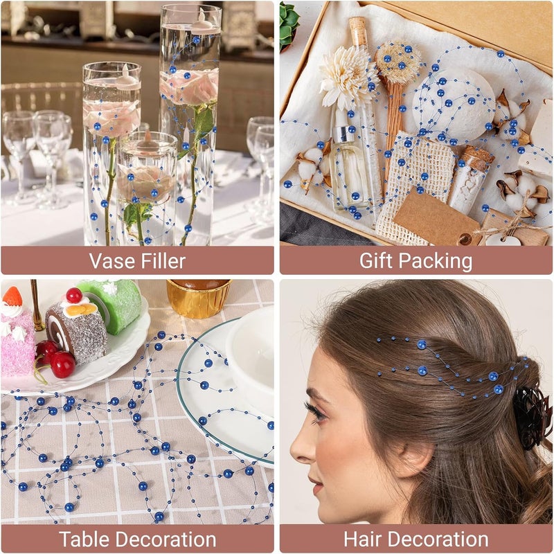 SUREAM 98 Feet Pearls String, Fishing Line Artificial Pearls String Beaded Wire for Craft, 3-8mm Faux Pearls Strand Roll for Flowers Wedding Christmas Decoration, Party Supplies(Blue - Image 5