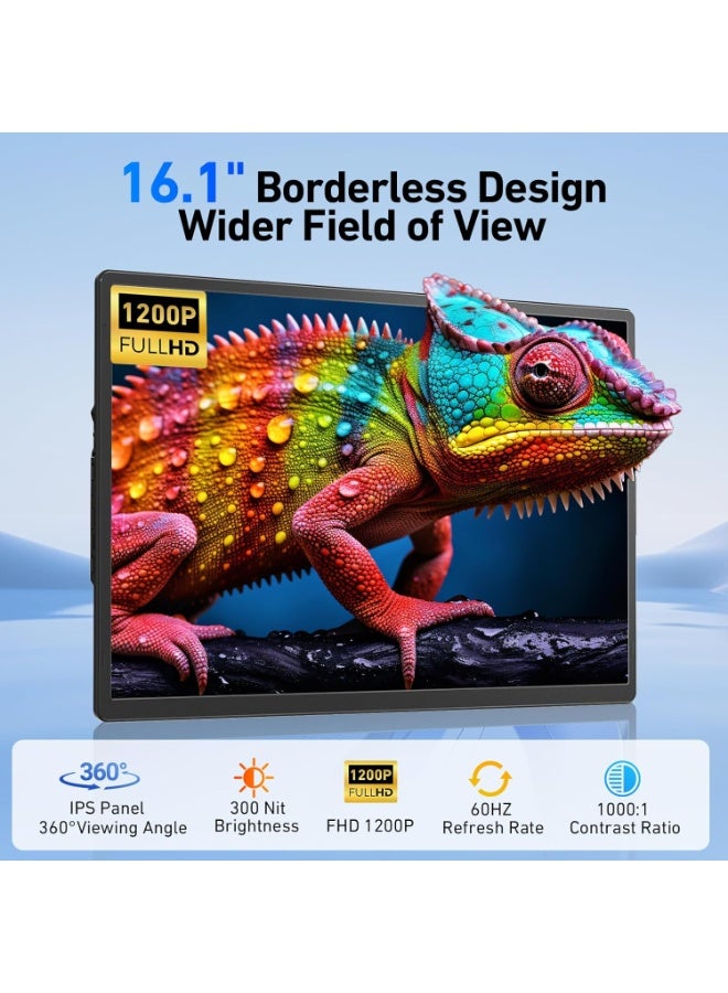 Laptop Screen Extender 16.1", Portable Monitor 1200P FHD with Magnetic Detachable Stand, 360° Rotatable Borderless Display, Plug & Play Second Screen for Windows & Mac - Image 2
