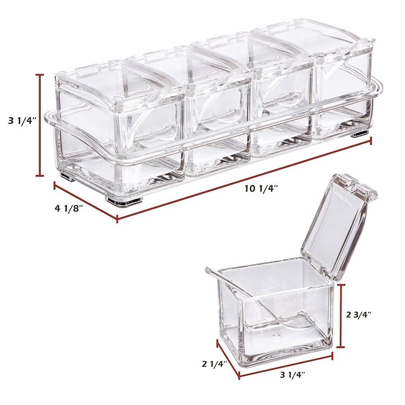 Honexa Crystal Seasoning Acrylic Pepper Salt Spice Rack with Spoons Plastic 4 Box with Spoons Kitchen See Through Storage Containers CookingKitchen Masala Storage BoxOrganizers Jars - Image 5