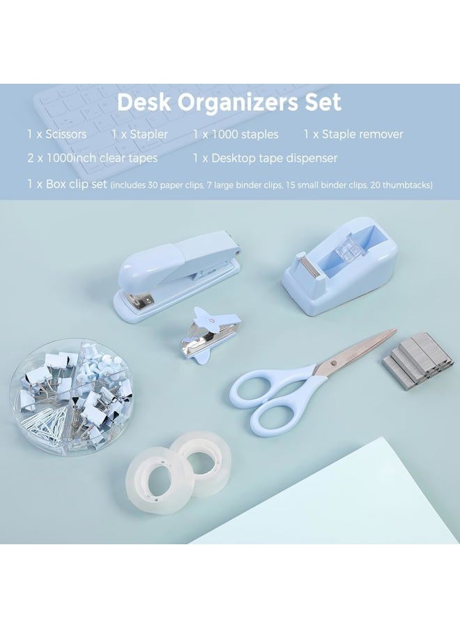 Skydue Blue Office Desk Accessories, Blue Office Supplies, Stapler, Tape Dispenser, Scissors, Clips and 1000pcs Staples,Desk Supplies for Women - Image 3