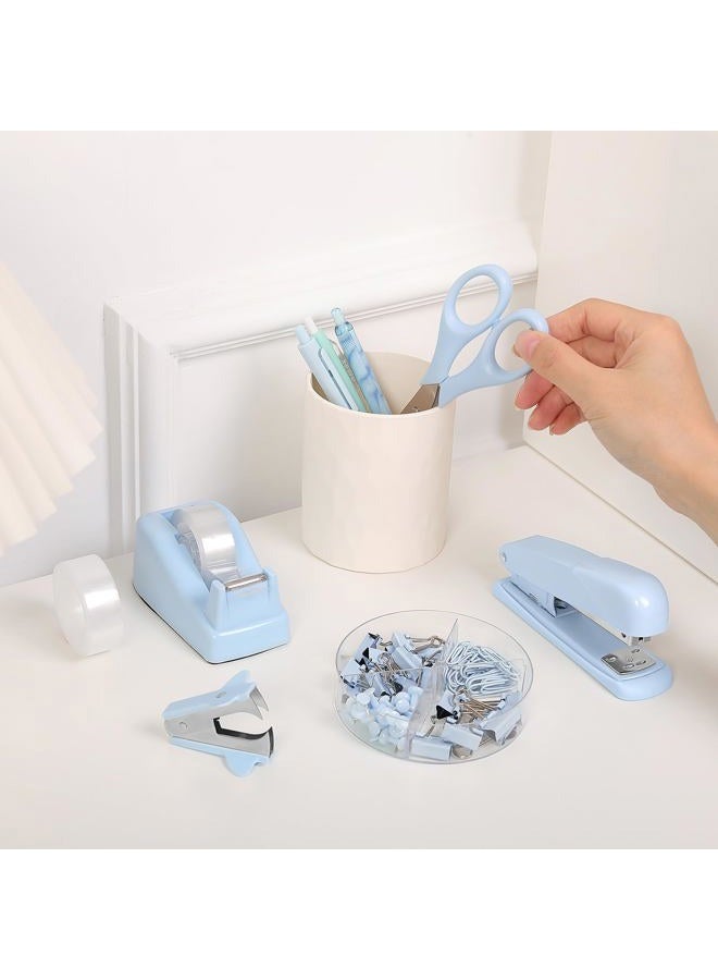 Skydue Blue Office Desk Accessories, Blue Office Supplies, Stapler, Tape Dispenser, Scissors, Clips and 1000pcs Staples,Desk Supplies for Women - Image 5