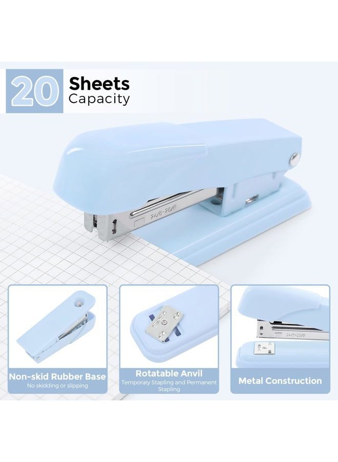 Skydue Blue Office Desk Accessories, Blue Office Supplies, Stapler, Tape Dispenser, Scissors, Clips and 1000pcs Staples,Desk Supplies for Women - Image 4