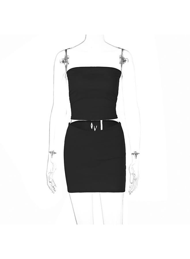 European And American Style Women's New Summer Fashion Casual Strapless Slim Short Skirt Set