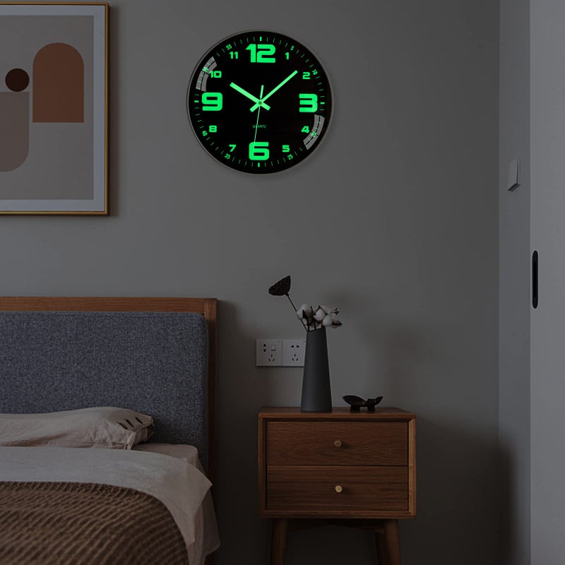 Warminn Wall Clock 12 inch Battery Operated Silent Non-Ticking Glow in The Dark Clocks Analog Small Digital Night Light Up Neon Outdoor Clocks for Living Room Bedroom Kitchen Bathroom Home Decor - Image 4
