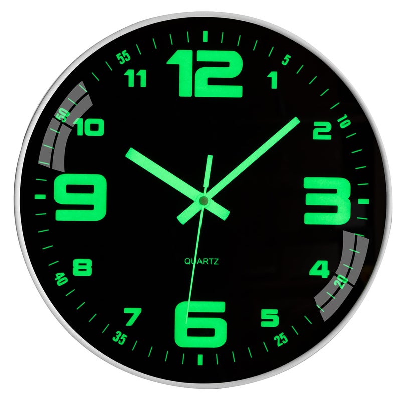 Warminn Wall Clock 12 inch Battery Operated Silent Non-Ticking Glow in The Dark Clocks Analog Small Digital Night Light Up Neon Outdoor Clocks for Living Room Bedroom Kitchen Bathroom Home Decor - Image 1