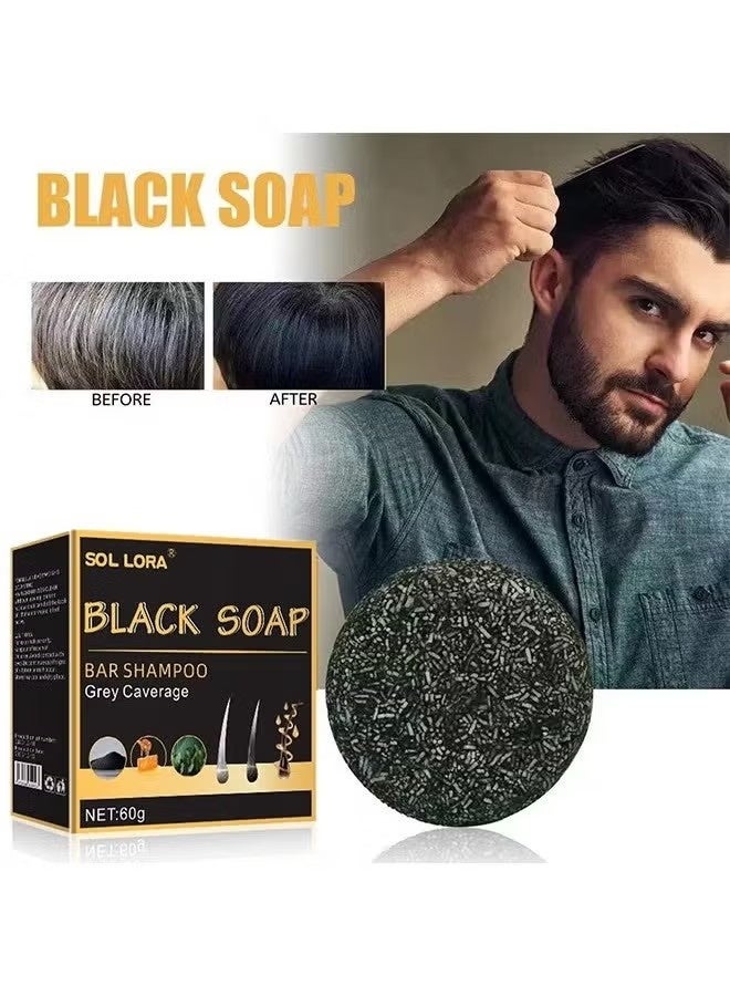 صول لورا شامبو بلاك سوب بار رمادي ، شامبو شريط التغطية 60 جرام ، صابون سواد الشعر مع مستخلصات عشبية نباتية لنمو الشعر وحل خال من الصبغة للشعر الرمادي - Image 1