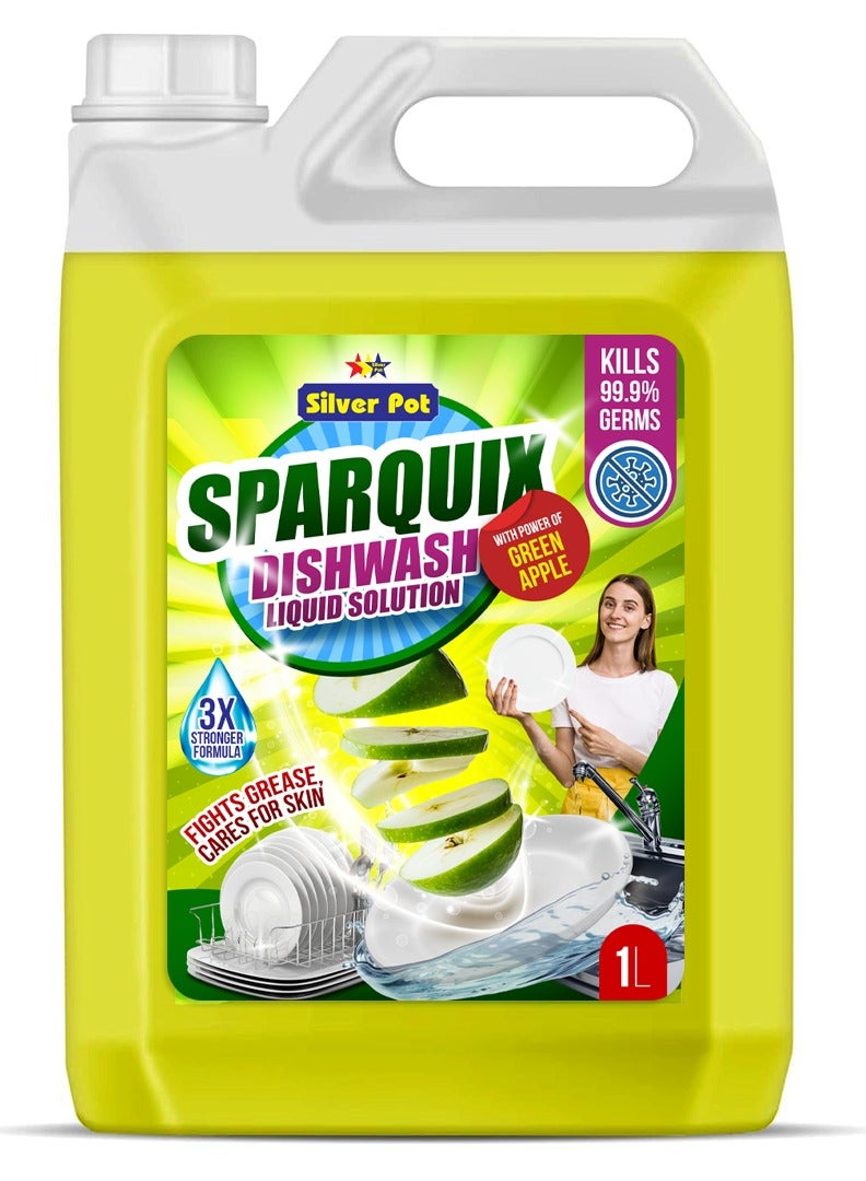 Silver Pot Dishwashing Liquid 5L– Ultra Concentrated Formula with Refreshing Green Apple Scent,Tough on grease, gentle on hands, perfect for daily use - Image 1