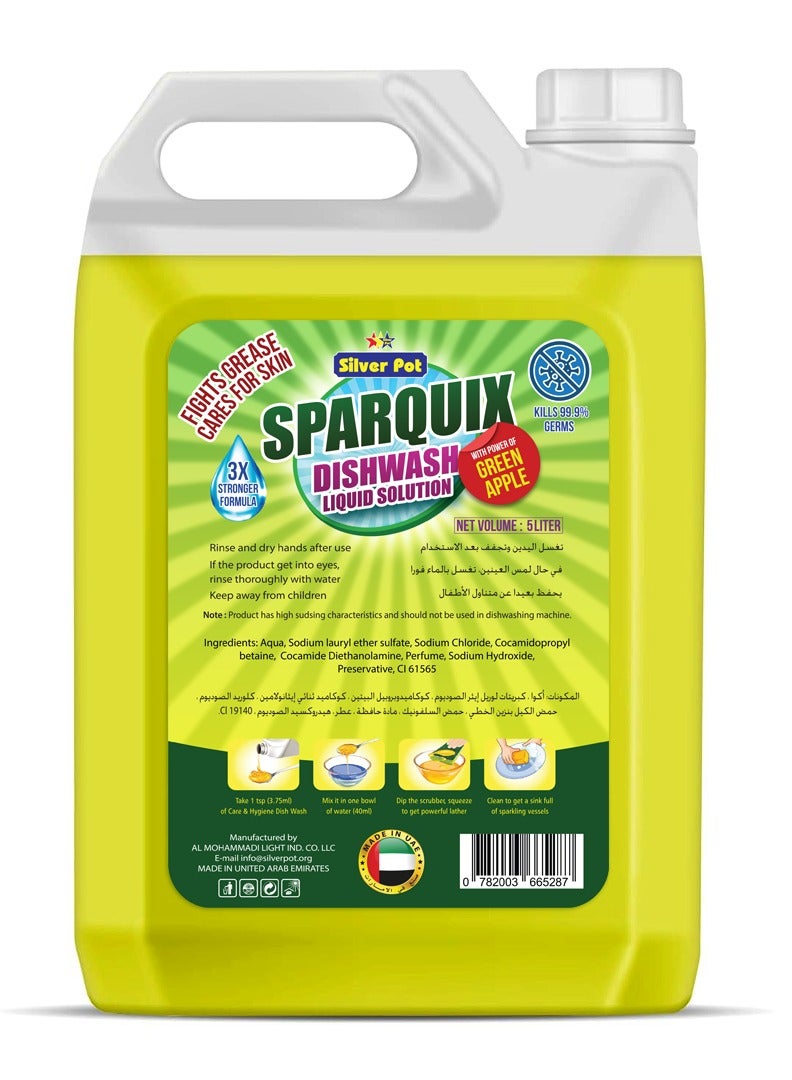 Silver Pot Dishwashing Liquid 5L– Ultra Concentrated Formula with Refreshing Green Apple Scent,Tough on grease, gentle on hands, perfect for daily use - Image 2
