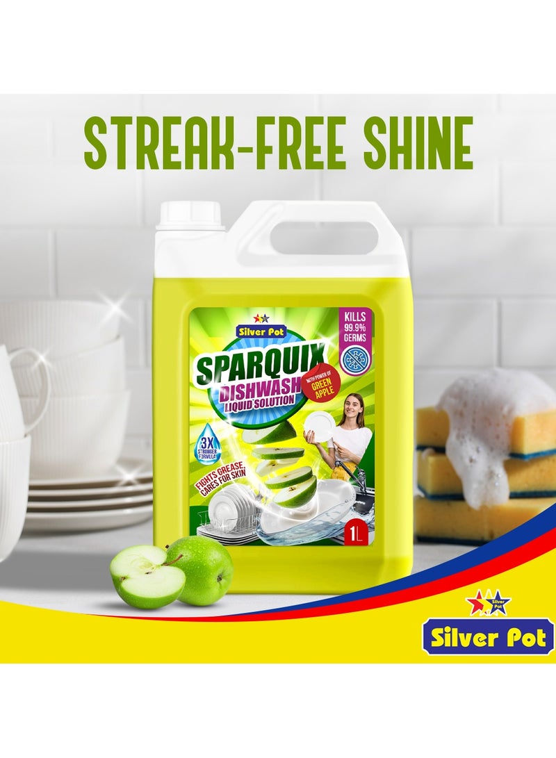 Silver Pot Dishwashing Liquid 5L– Ultra Concentrated Formula with Refreshing Green Apple Scent,Tough on grease, gentle on hands, perfect for daily use - Image 3