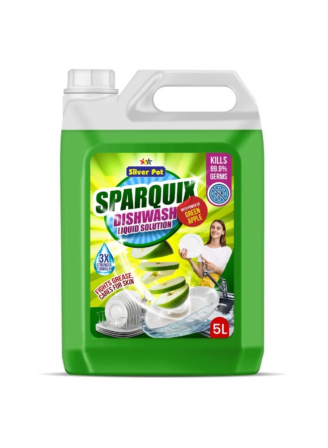 Silver Pot Dishwashing Liquid 5L– Ultra Concentrated Formula with Refreshing Green Apple Scent,Tough on grease, gentle on hands, perfect for daily use - Image 1