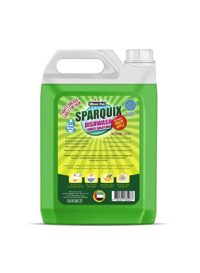Silver Pot Dishwashing Liquid 5L– Ultra Concentrated Formula with Refreshing Green Apple Scent,Tough on grease, gentle on hands, perfect for daily use - Image 2