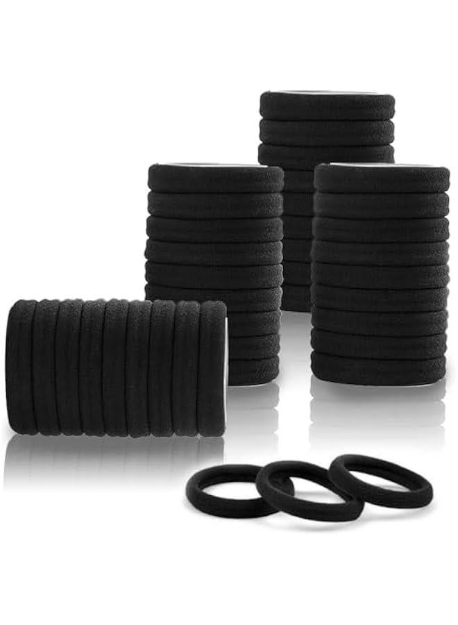 بيوينتي 100 PCS Hair Ties for Women, Elastic Cotton Thick Seamless Black Hair Bands, No Crease No Damage for Thick/Thin Hair, Simple Hair Ties Ponytail Holders/Headband Scrunchies/Hair Acces - Image 1