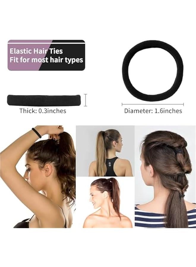 بيوينتي 100 PCS Hair Ties for Women, Elastic Cotton Thick Seamless Black Hair Bands, No Crease No Damage for Thick/Thin Hair, Simple Hair Ties Ponytail Holders/Headband Scrunchies/Hair Acces - Image 2