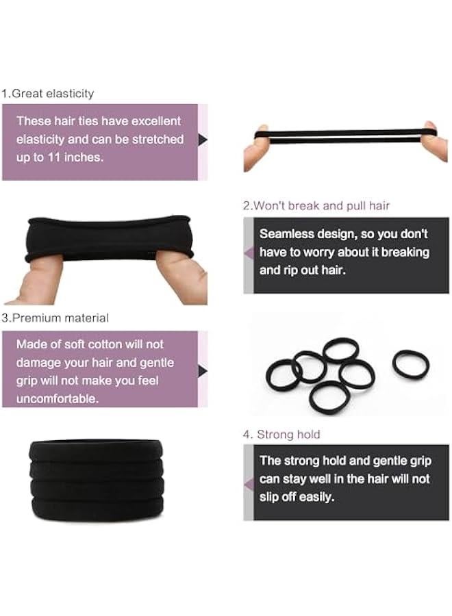 بيوينتي 100 PCS Hair Ties for Women, Elastic Cotton Thick Seamless Black Hair Bands, No Crease No Damage for Thick/Thin Hair, Simple Hair Ties Ponytail Holders/Headband Scrunchies/Hair Acces - Image 3
