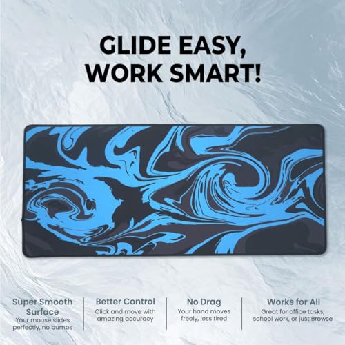 SPIN CART Large Gaming Mouse pad, Long XXL Extended Desk Table Mat Mousepad for Laptop PC Computer (Abstract Blue) - Image 2
