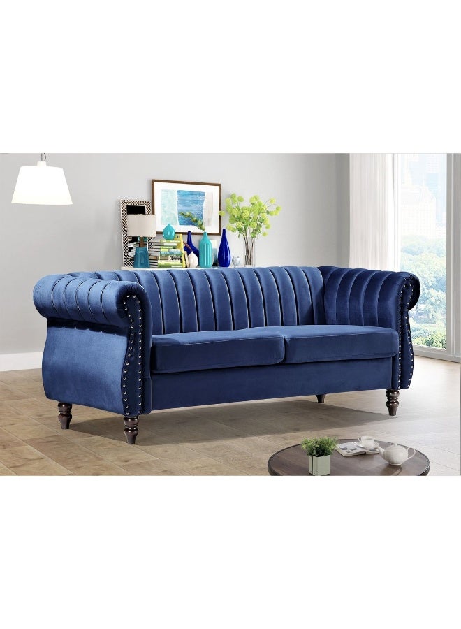 البستان أريكة مخملية حديثة باللون الأزرق الداكن بثلاثة مقاعد