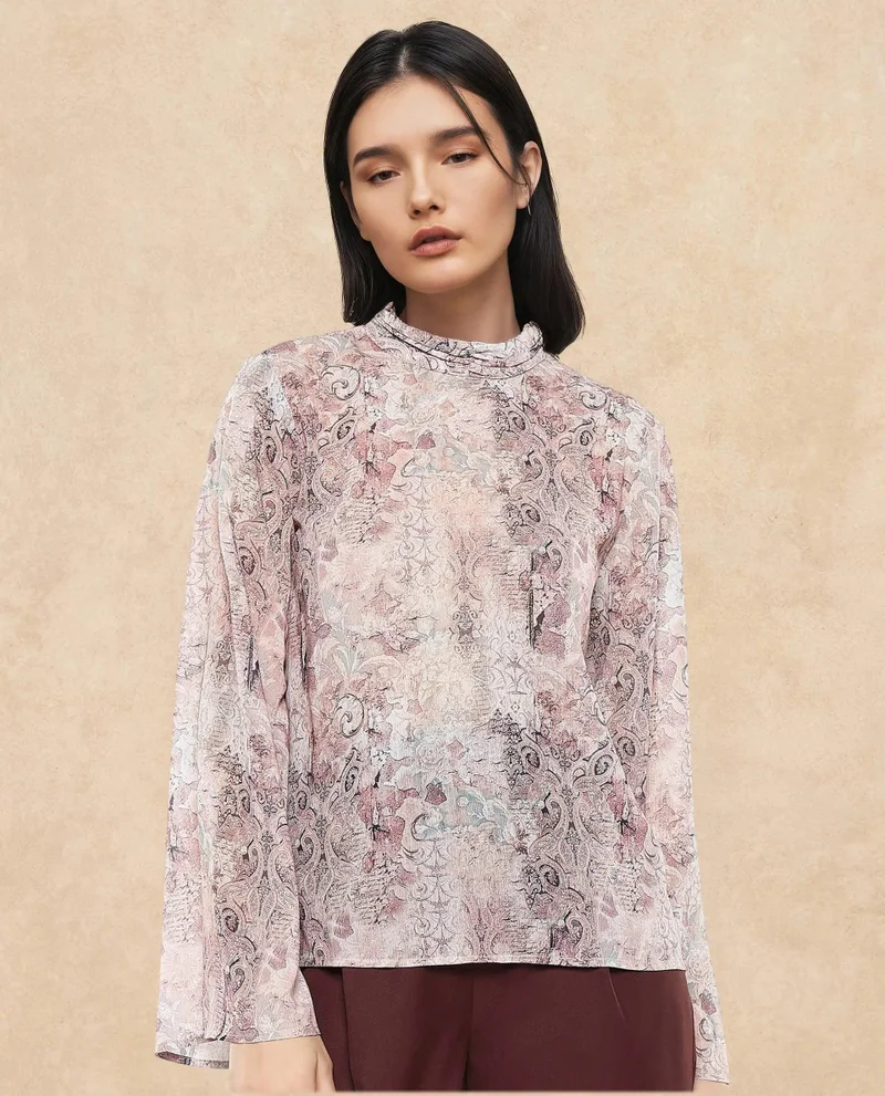 Rareism Women's Bell Sleeves Paisley Print Top