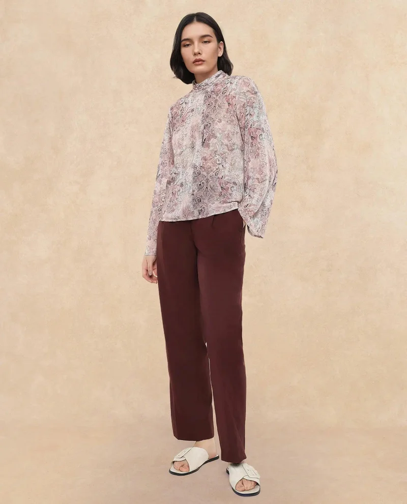 Rareism Women's Bell Sleeves Paisley Print Top