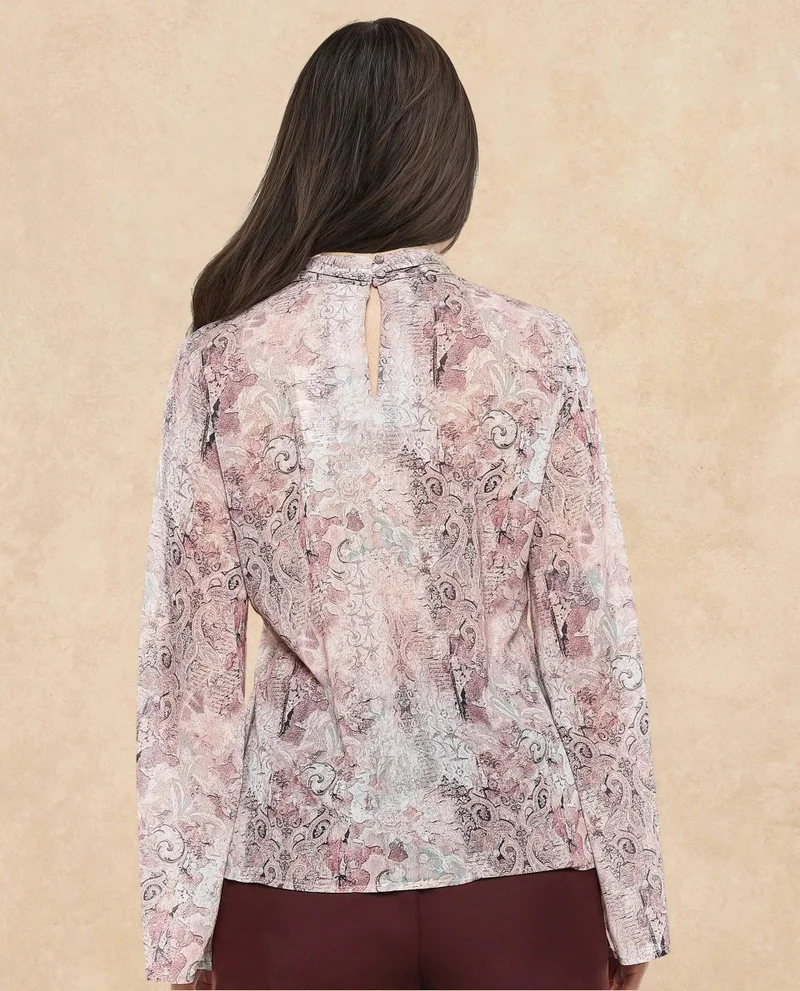 Rareism Women's Bell Sleeves Paisley Print Top