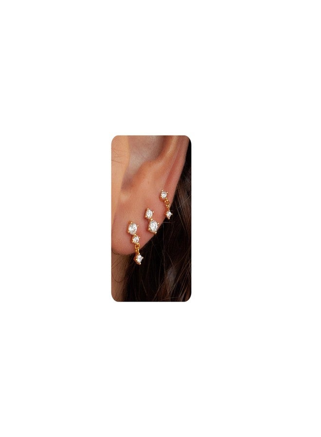 Krfy 14K Gold Plated Sterling Silver Post | Dainty Stud Earrings for Multiple Piercing Hypoallergenic Small Dangle Earrings Cartilage Earring Set Ear Climber Jacket Earrings(3 Pairs Set) - Image 1
