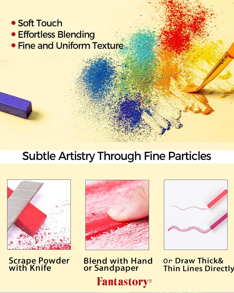 Fantastory Long Soft Chalk Pastels Set, 72 Sticks,Includes 5 Fluorescent Colors; Non Toxic Soft Pastels for Artists,Beginners;Classroom; Drawing,Blending,Layering;Christmas Art Supplies - Image 4