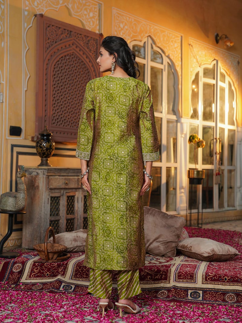 Vaamsi Women's Green Silk Blend Embroidered Straight Ethnic Motifs Kurta Trousers With Dupatta Set | Daily Straight Kurta Set For Women | Embroidered Salwar Suit For Women (SKSKD3120, M) - Image 4