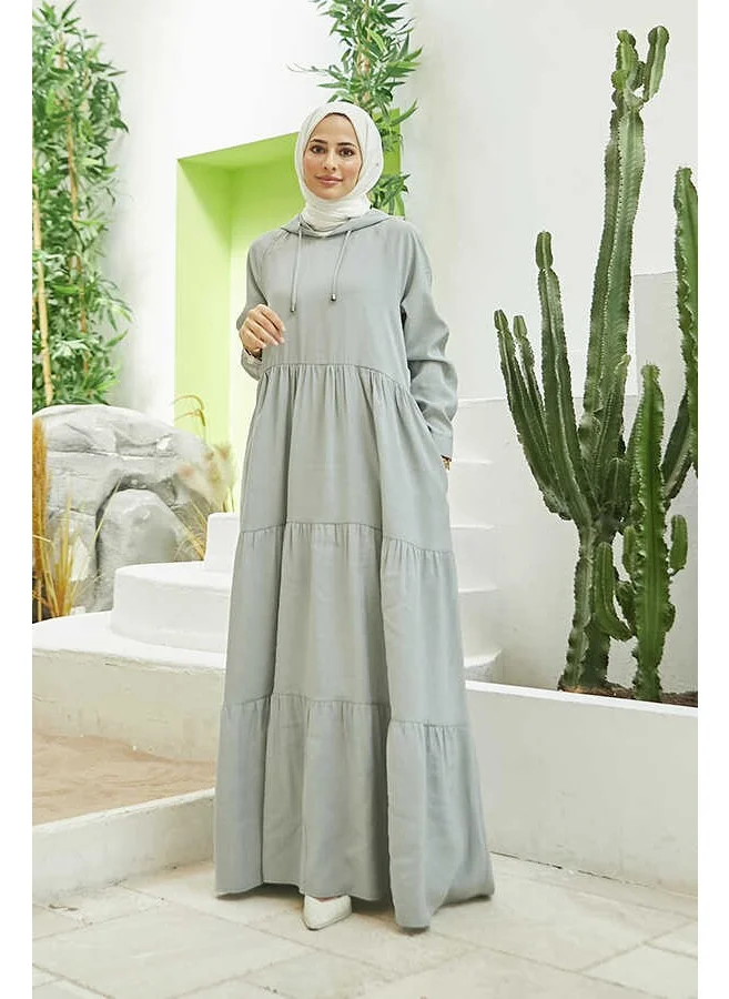 Neways 6531-MODAL Hooded Raglan Sleeve Dress Light Gray