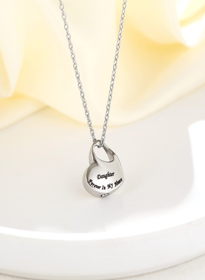VIUJUH Cremation Urn Necklace for Ashes Urn Jewelry,Forever in My Heart Carved Locket,Stainless Steel Keepsake Waterproof Memorial Pendant for mom& dad Free Filling Kit (Daughter) - Image 3