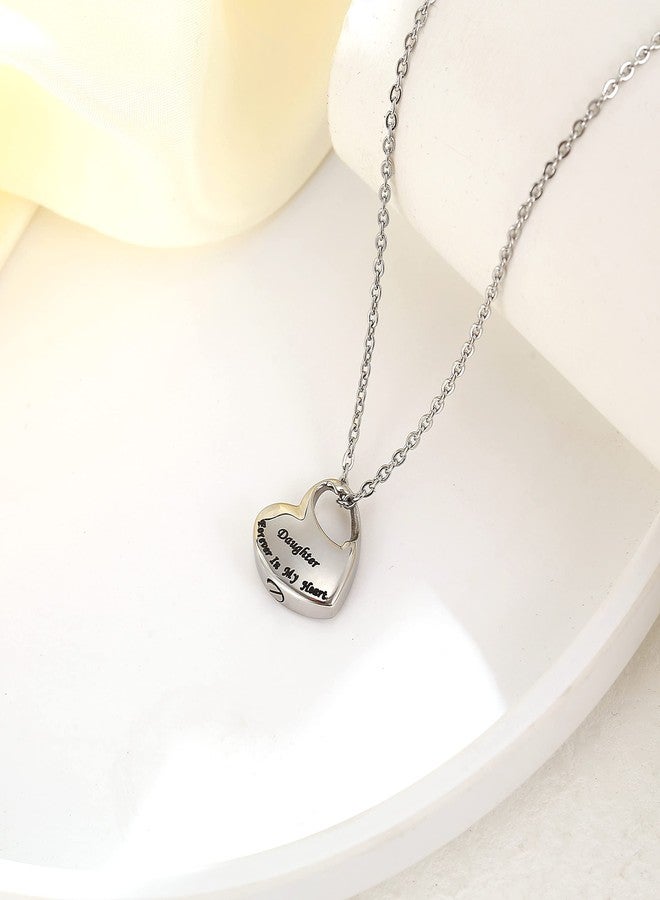 VIUJUH Cremation Urn Necklace for Ashes Urn Jewelry,Forever in My Heart Carved Locket,Stainless Steel Keepsake Waterproof Memorial Pendant for mom& dad Free Filling Kit (Daughter) - Image 2