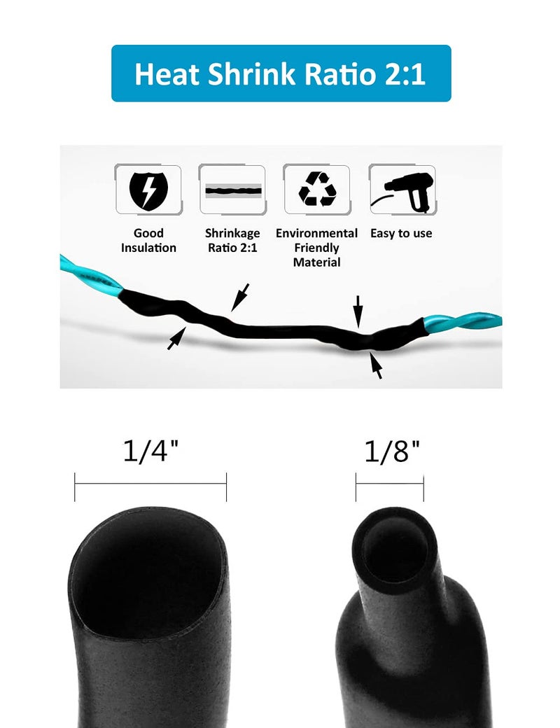 innhom 650pcs Heat Shrink Tubing Black innhom Heat Shrink Tube Wire Shrink Wrap UL Approved Ratio 2:1 Electrical Cable Wire Kit Set Long Lasting Insulation Protection, Safe and Easy, Eco-Friendly Material - Image 4