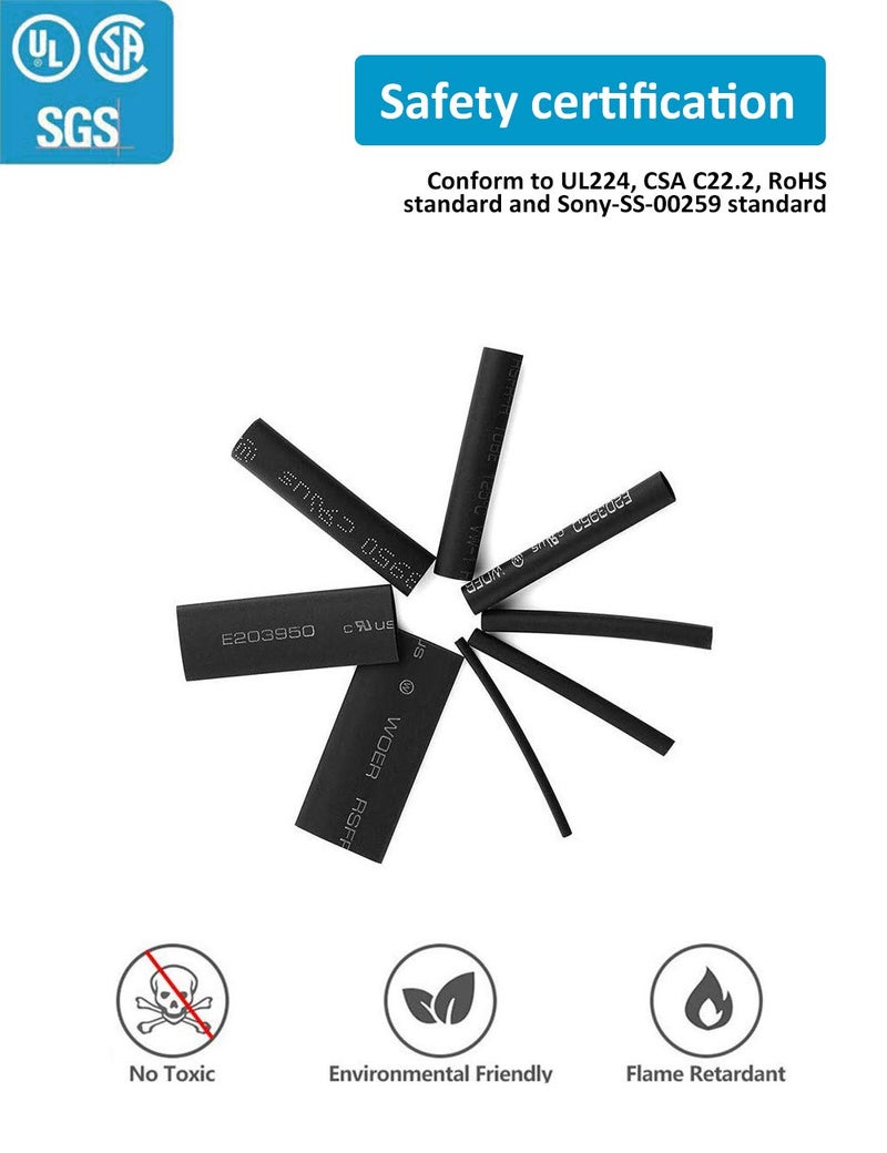 innhom 650pcs Heat Shrink Tubing Black innhom Heat Shrink Tube Wire Shrink Wrap UL Approved Ratio 2:1 Electrical Cable Wire Kit Set Long Lasting Insulation Protection, Safe and Easy, Eco-Friendly Material - Image 2