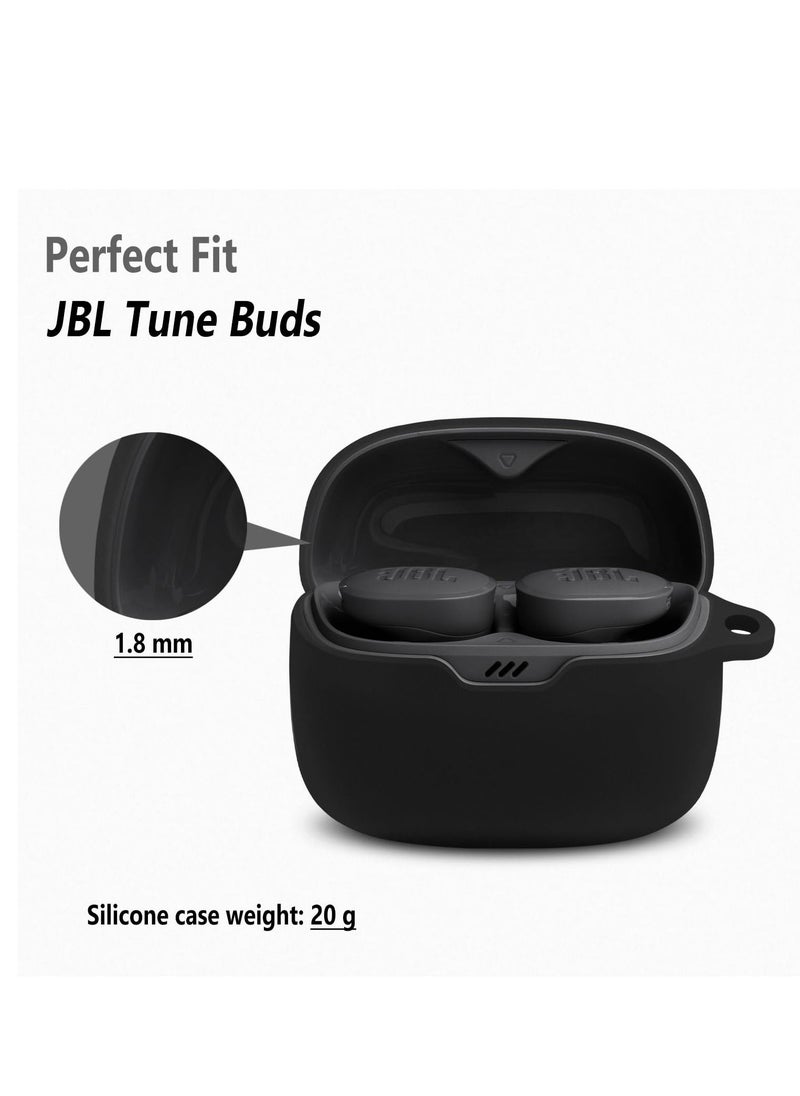 Generic - Silicone Carrying Case Compatible with JBL Tune Buds Headphones Portable Scratch Cover with Carabiner (Black) - Image 1