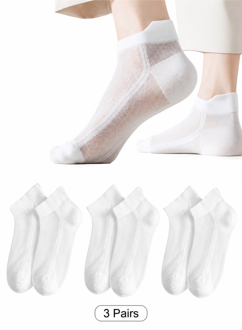 Zylo 3 Pairs Women’s White Breathable Mesh Ankle Socks, Soft Low Cut Comfort Socks - Image 1