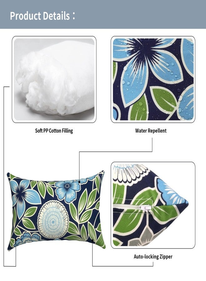 TWLEAR Outdoor Lumbar Pillows with Insert 12x20 Inch, Waterproof Throw Pillow for Patio Furniture, Decorative Lumbar Cushions for Garden Home Sofa Office Chair, Set of 2, Azure Botanical Symphony - Image 4