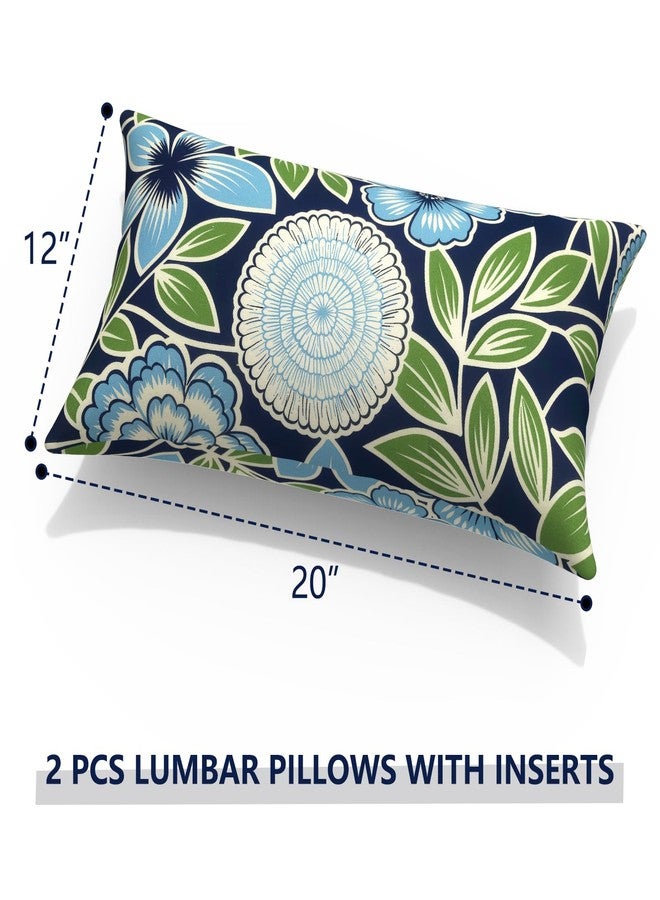 TWLEAR Outdoor Lumbar Pillows with Insert 12x20 Inch, Waterproof Throw Pillow for Patio Furniture, Decorative Lumbar Cushions for Garden Home Sofa Office Chair, Set of 2, Azure Botanical Symphony - Image 3