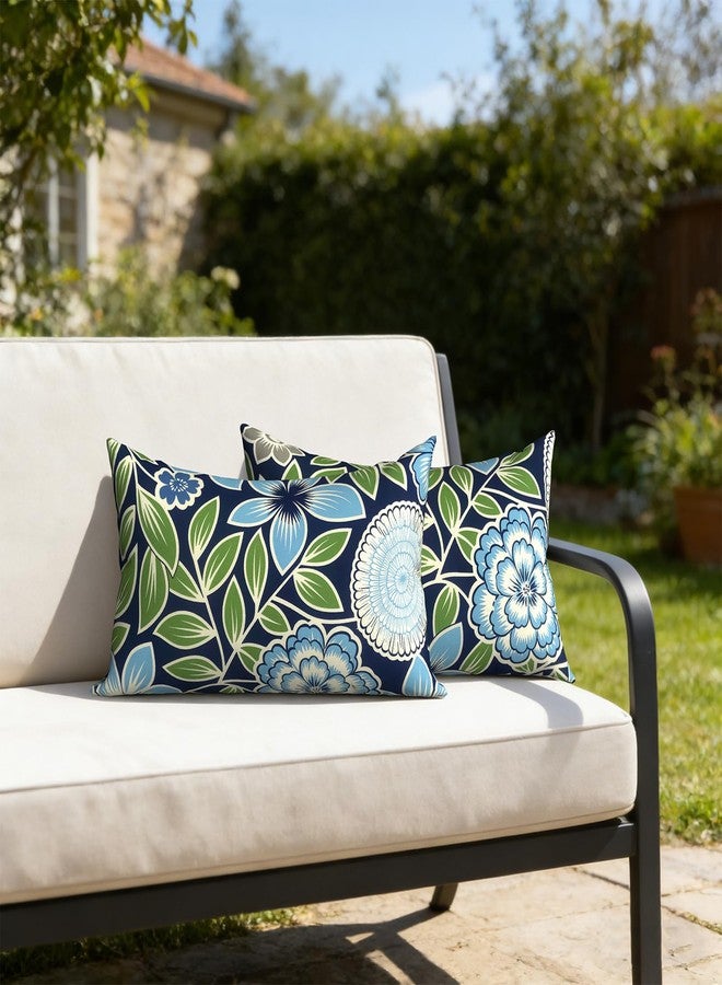 TWLEAR Outdoor Lumbar Pillows with Insert 12x20 Inch, Waterproof Throw Pillow for Patio Furniture, Decorative Lumbar Cushions for Garden Home Sofa Office Chair, Set of 2, Azure Botanical Symphony - Image 2