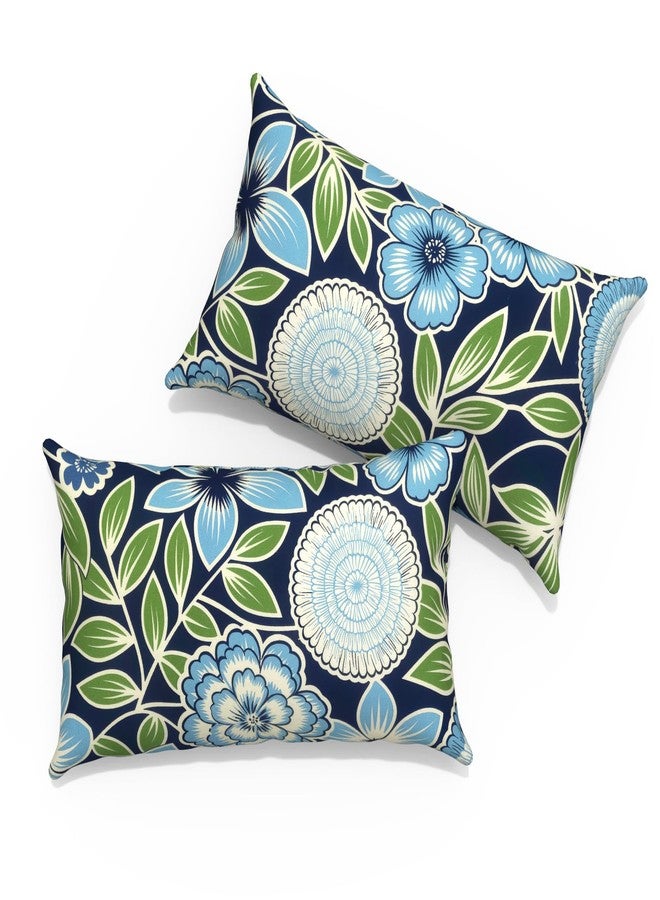 TWLEAR Outdoor Lumbar Pillows with Insert 12x20 Inch, Waterproof Throw Pillow for Patio Furniture, Decorative Lumbar Cushions for Garden Home Sofa Office Chair, Set of 2, Azure Botanical Symphony - Image 1