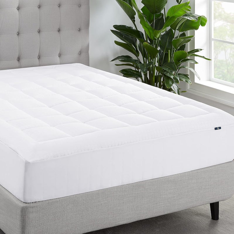 Serta ComfortSure California King Mattress Cover, Fitted Pillow Top Mattress Pad, Super Soft and Breathable Quilted Cotton Protector with 18" Elastic Deep Pockets for Secure Fit, White - Image 1