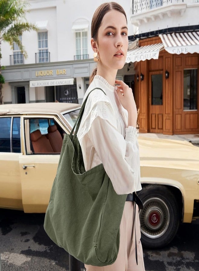 YAVCOOL Canvas Tote Bag for Women Large Hobo Shoulder Bag for Work Travel Casual Message Bag Tote Purse handbags, 1-army Green, Large - Image 2