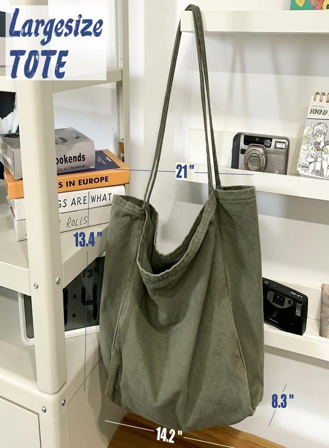 YAVCOOL Canvas Tote Bag for Women Large Hobo Shoulder Bag for Work Travel Casual Message Bag Tote Purse handbags, 1-army Green, Large - Image 4