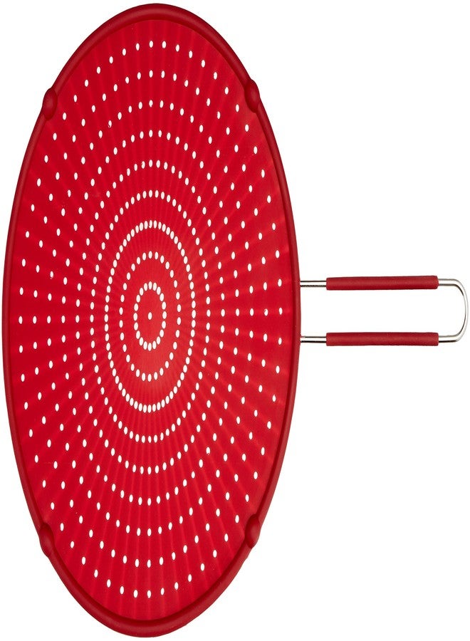 ExcelSteel 13" Silicone Splatter Screen w/Non-Slip Grip, Red - Image 1