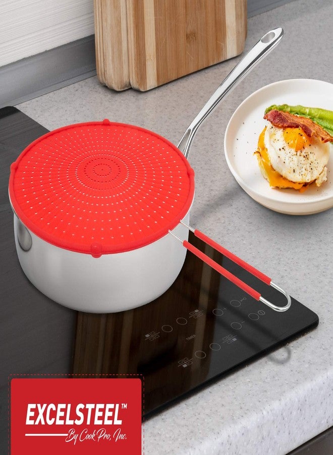 ExcelSteel 13" Silicone Splatter Screen w/Non-Slip Grip, Red - Image 5