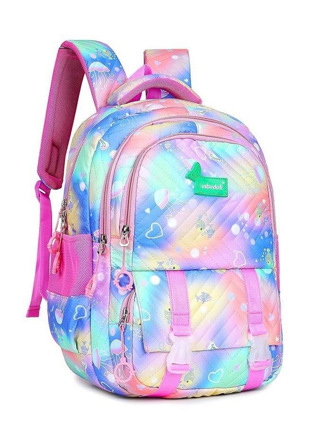 ترو هيومان حقيبة مدرسية TRUE HUMAN للبنات، حقائب ظهر خفيفة الوزن كاجوال للنساء، حقائب ظهر جامعية أنيقة وعصرية للبنات (سلسلة RAINBOW) (وردي قوس قزح) - Image 1