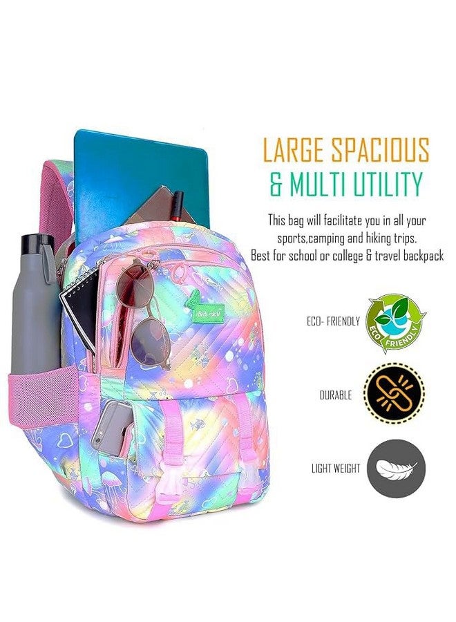 ترو هيومان حقيبة مدرسية TRUE HUMAN للبنات، حقائب ظهر خفيفة الوزن كاجوال للنساء، حقائب ظهر جامعية أنيقة وعصرية للبنات (سلسلة RAINBOW) (وردي قوس قزح) - Image 2