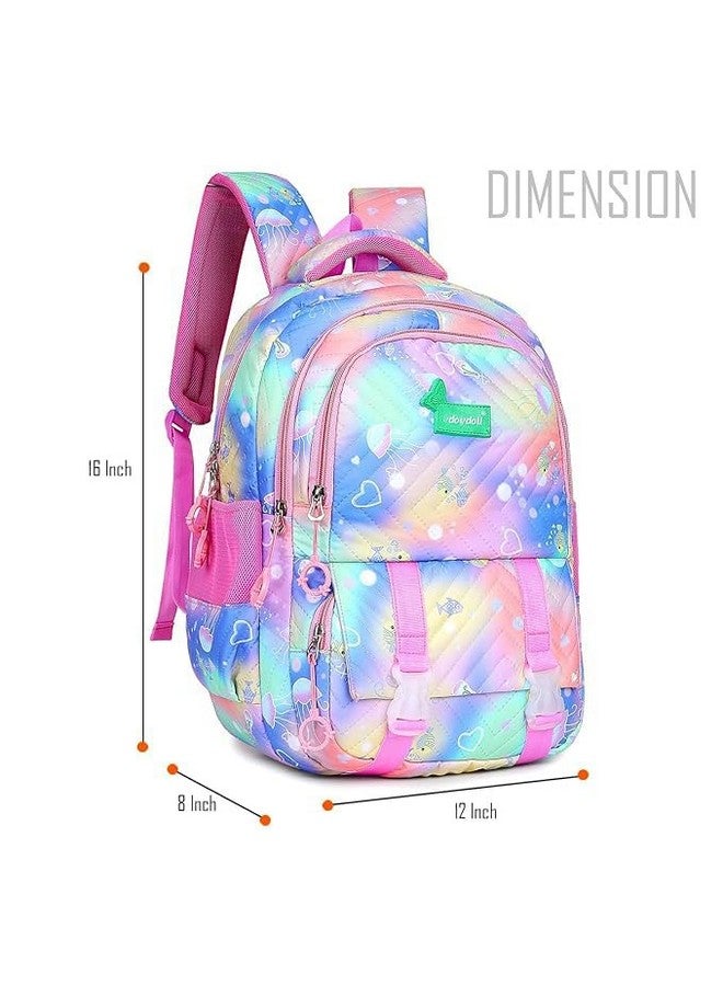 ترو هيومان حقيبة مدرسية TRUE HUMAN للبنات، حقائب ظهر خفيفة الوزن كاجوال للنساء، حقائب ظهر جامعية أنيقة وعصرية للبنات (سلسلة RAINBOW) (وردي قوس قزح) - Image 4