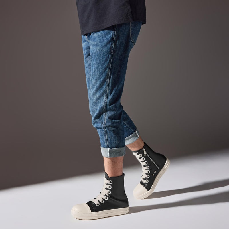 MOFEEDOUKA High Top Sneakers for Men Comfortable PU Leather Platform Walking Shoes with Zipper Black a - Image 5